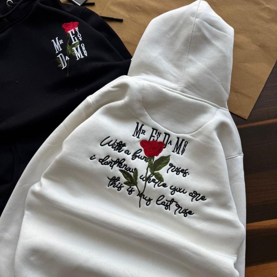 MR DAMN Rose Embroidered Hoodie