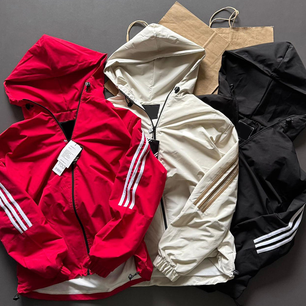 Classic Striped Zip-Up Windbreaker With Cap