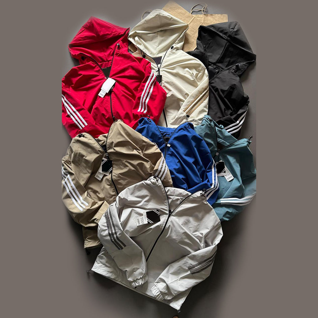 Classic Striped Zip-Up Windbreaker With Cap